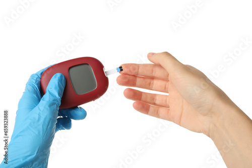 PNG, Medical equipment for diabetics and hands, isolated on white background photo