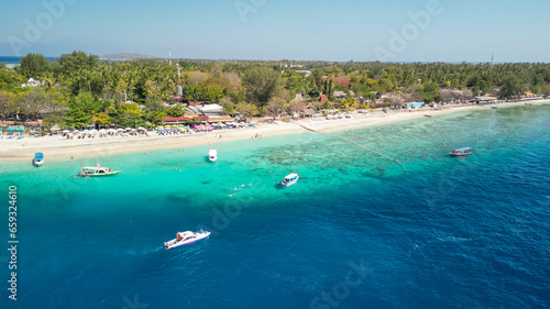 Amazing aerial view of Gili Air coastline on a sunny day, Indonesia © jovannig