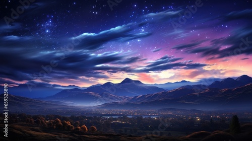 Purple color sky over the mountains
