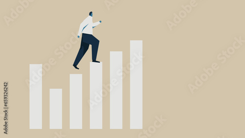 An office worker running up the bar graph.