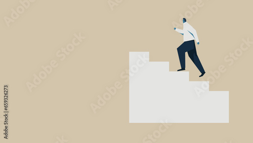 An office worker running up the stairs.
