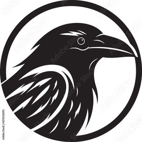Intricate Crow Graphic Badge Graceful Black Raven Symbolism