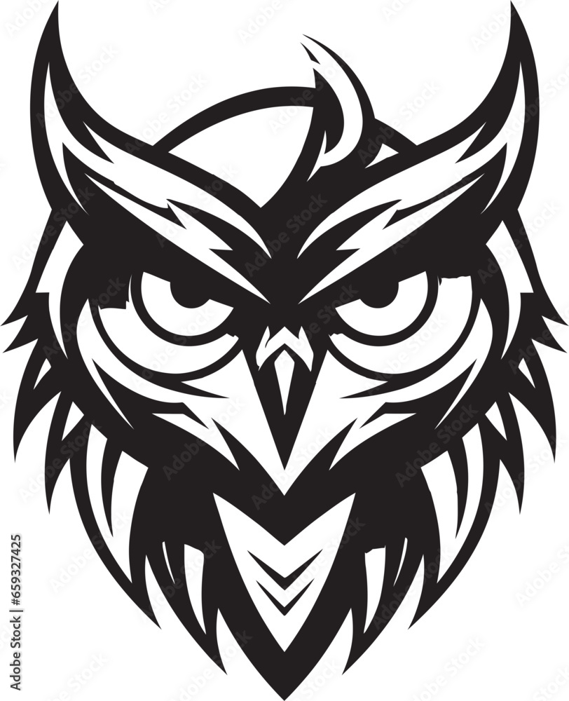 Fototapeta premium Whimsical Owl Badge Owl in Moonlight Vector