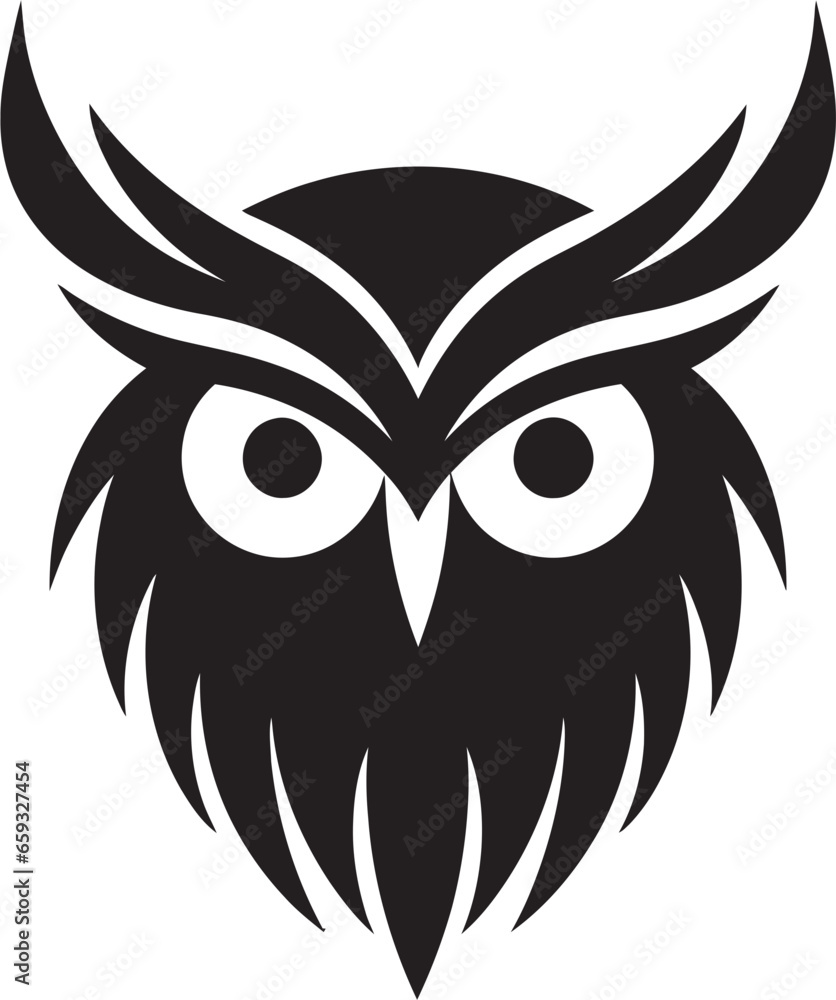 Crescent Moon Owl Design Owl in Flight Emblem