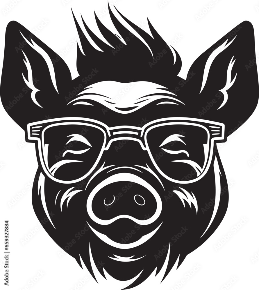 Obraz premium Modern Pig Silhouette Shadowed Piggy Emblem