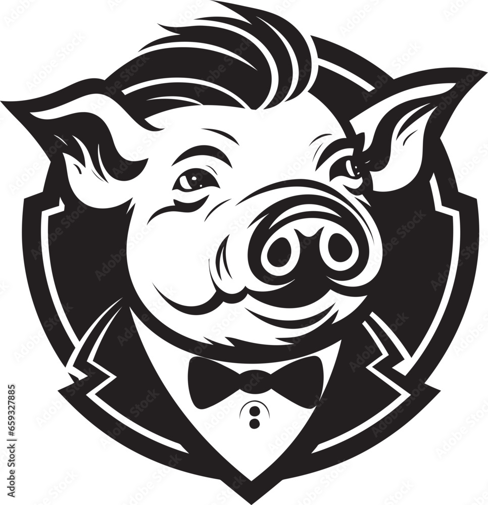 Shadowed Piggy Emblem Artistic Pig Logo Concept