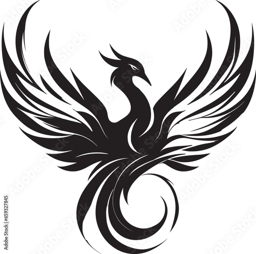 Abstract Flamebird Icon Phoenix Rising from Darkness
