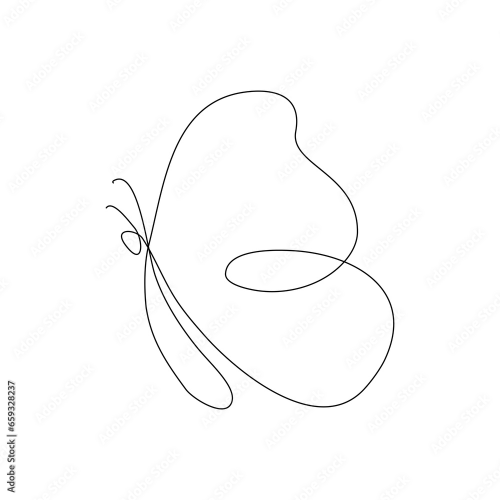 Continuous line drawing of Butterfly on transparent background. Continuous line drawing of Butterfly on transparent background.