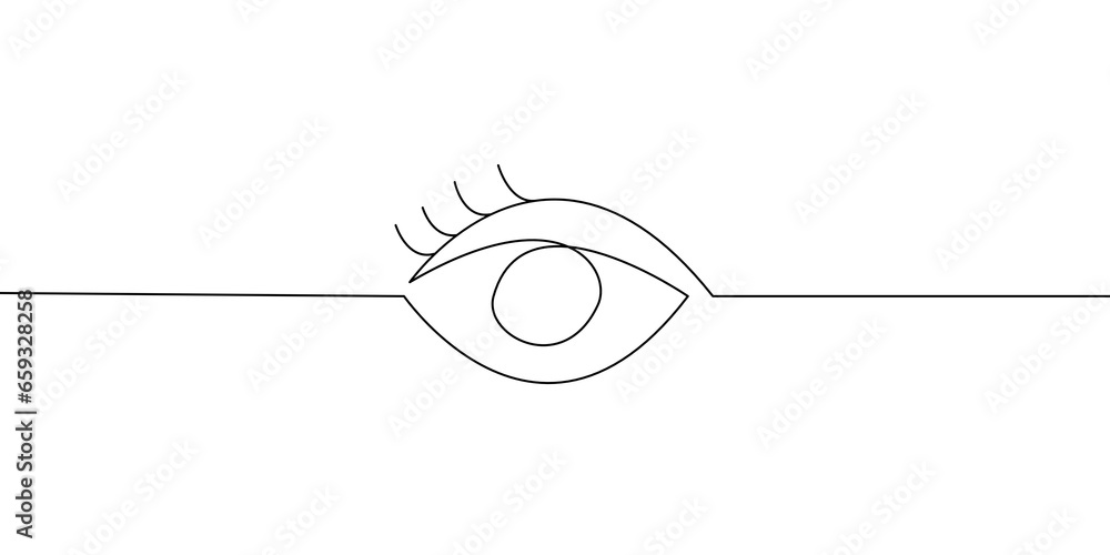 Continuous line drawing of eye on transparent background. - obrazy, fototapety, plakaty 