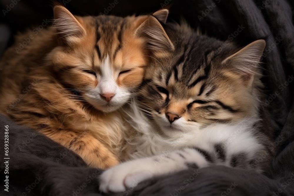Adorable Mother Cat and Kittens Cuddled Together for a Nap Adorable Mother Cat and Kittens Cuddled Together for a Nap