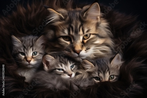 Wallpaper Mural Adorable Mother Cat and Kittens Cuddled Together for a Nap Torontodigital.ca