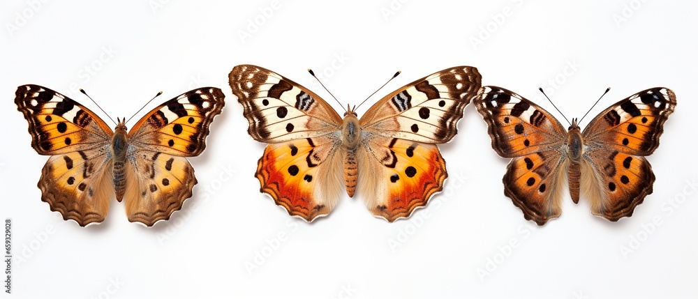 Set of Three Spotted Multicolored Butterflies: Painted Lady, Vanessa Kershawi Set of Three Spotted Multicolored Butterflies: Painted Lady, Vanessa Kershawi