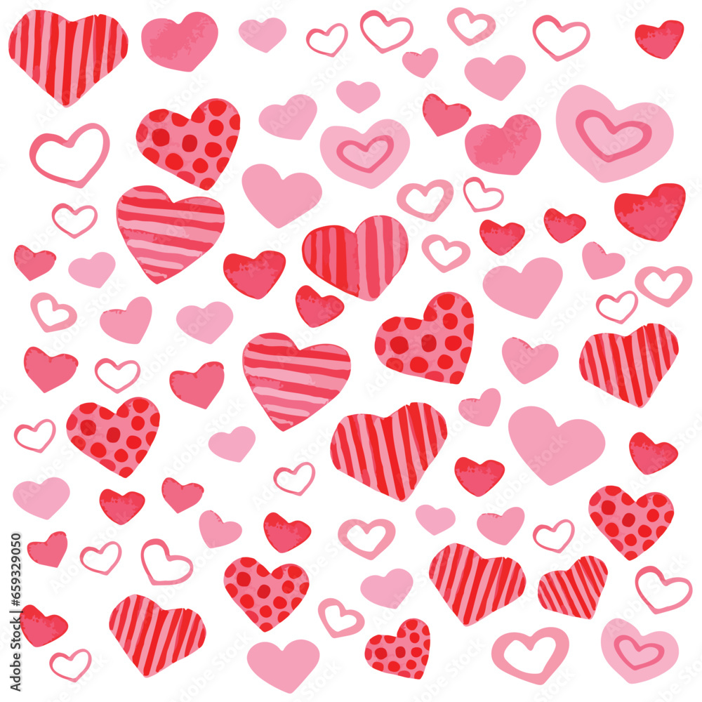 Pattern - Pink and red hearts for Valentine's Day in flat style on white background. Symbol of love. Vector illustration. Pattern - Pink and red hearts for Valentine's Day in flat style on white background. Symbol of love. Vector illustration.