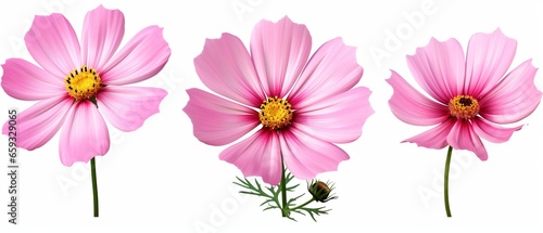 Three Pink Cosmos bipinnatus Flowers in Isolation photo