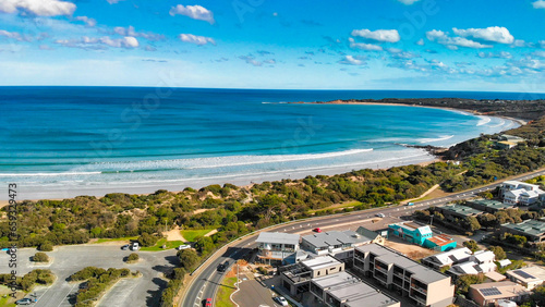 Aerial view of Torquay Beach along the Great Ocean Road, Australia