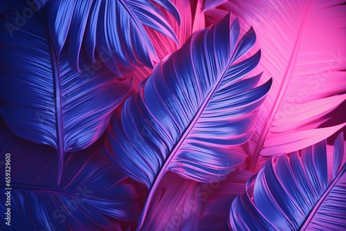 Tropical Leaves in Neon Pink and Blue Lighting: Minimalistic Concept Art