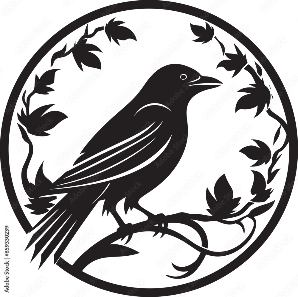 Naklejka premium Raven Silhouette Minimalistic Insignia Minimalistic Bird Emblem