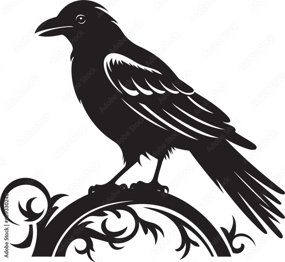 Fototapeta premium Graceful Black Raven Icon Sleek Bird Symbolic Mark