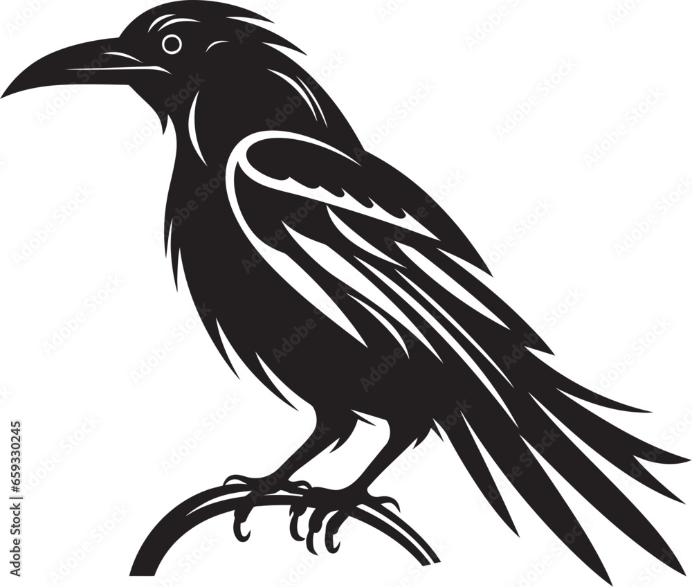 Naklejka premium Stylish Raven Silhouette Badge Graceful Black Raven Icon