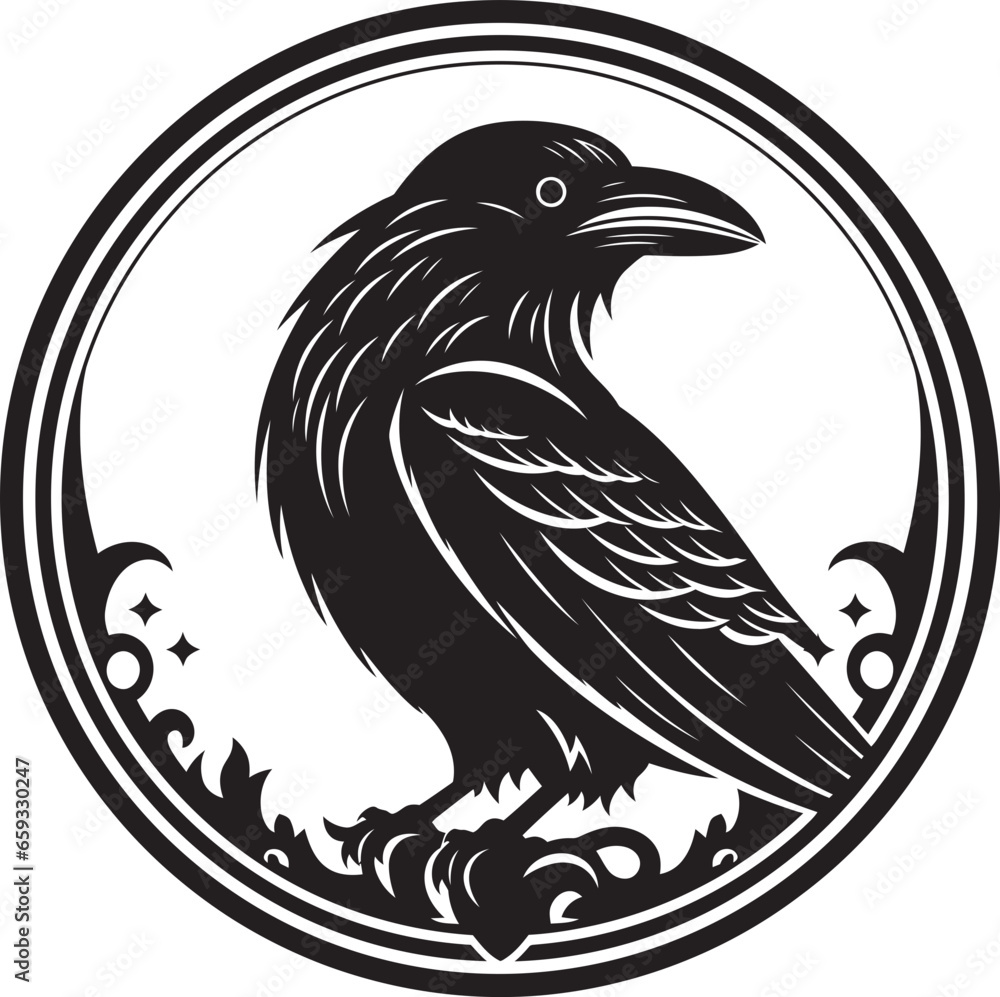 Fototapeta premium Black Raven Monogram of Honor Premium Raven Silhouette Logo
