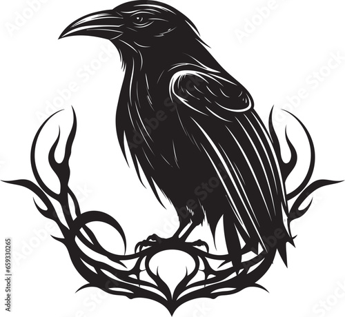 Graceful Raven Vector Insignia Abstract Black Bird Seal