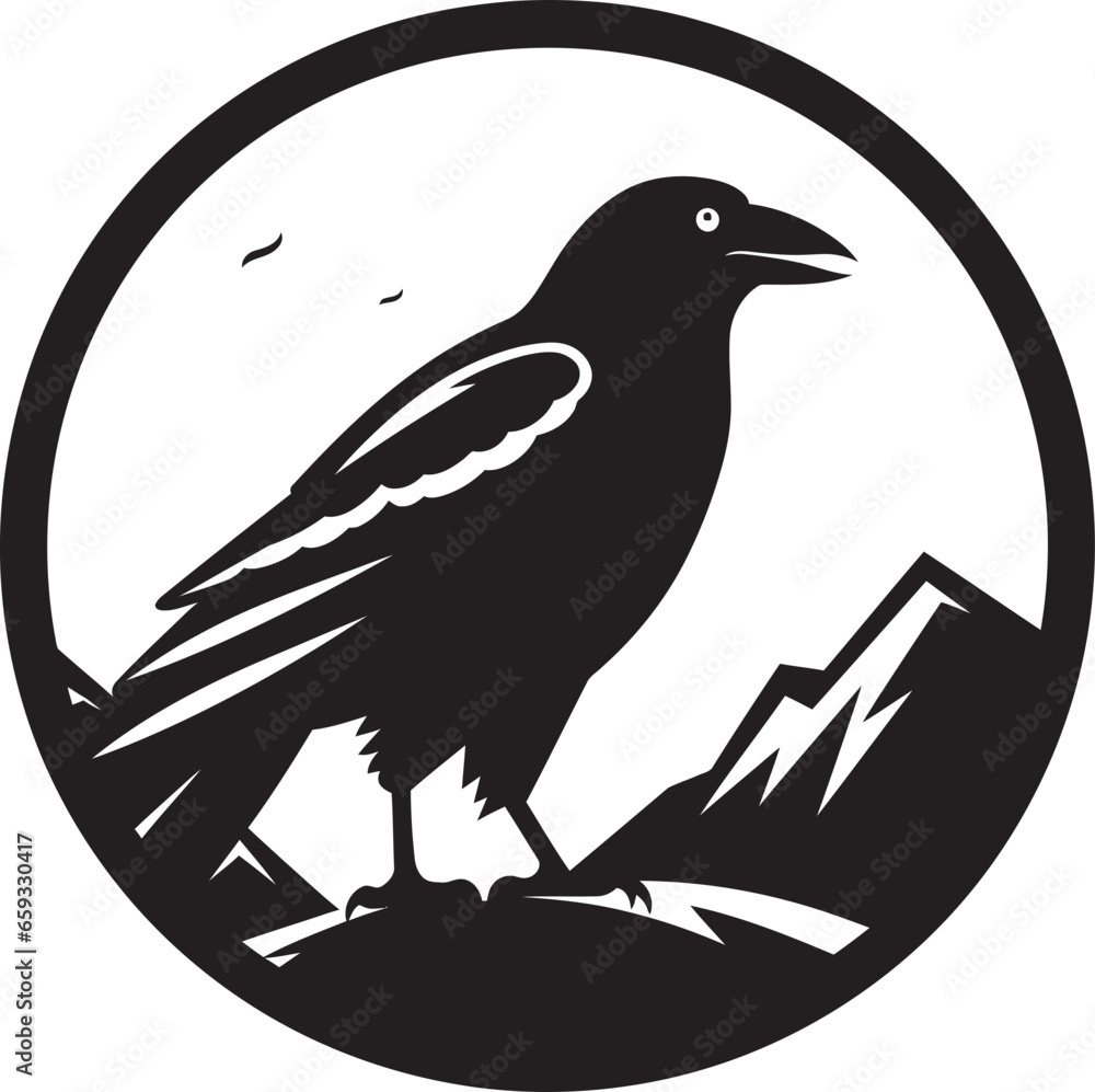 Fototapeta premium Premium Raven Silhouette Insignia Intricate Bird Badge Design