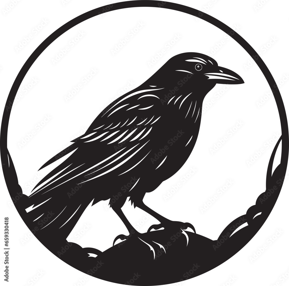 Obraz premium Modern Bird Symbolic Insignia Raven Silhouette Minimalist Logo