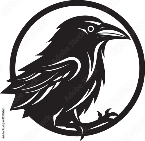 Premium Raven Monochrome Symbol Intricate Raven Crest Design 