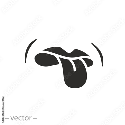 bad meal icon, tongue with nasty taste, yuck expression smile, flat line symbol - editable stroke vector illustration