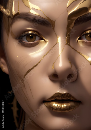  photo featuring intricate kirigami golden lines complementing a stunning lady portrait
