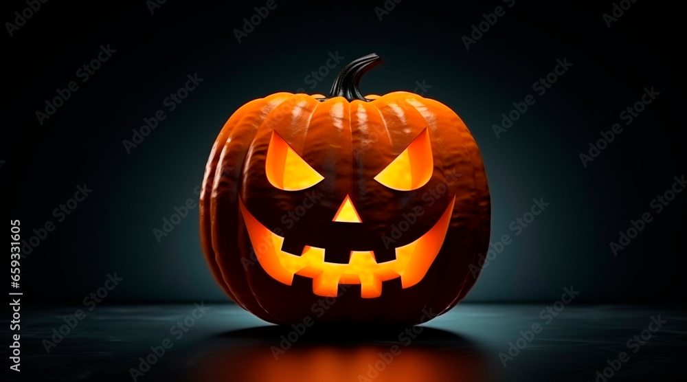 Wicked jackolantern with copy space, dark, scary, wide shape, big scary smile Wicked jackolantern with copy space, dark, scary, wide shape, big scary smile