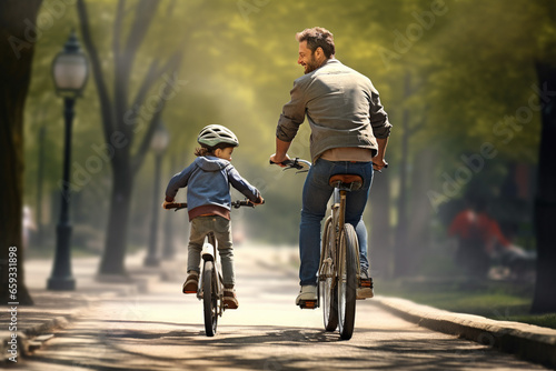 photo of man He patiently taught his son how to ride a bicycle in the park