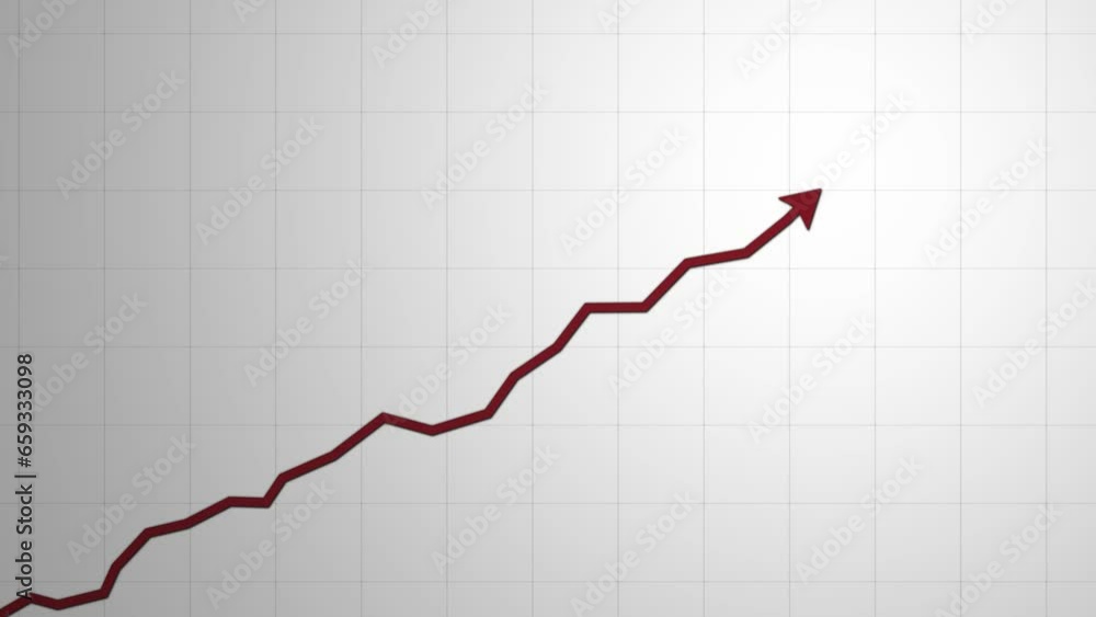 Animated red arrow graphic statistic trend of market going up rising, color illustration on white background Animated red arrow graphic statistic trend of market going up rising, color illustration on white background