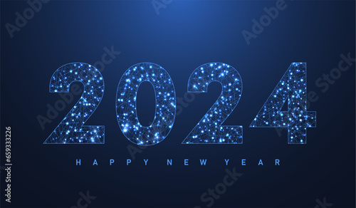 Modern futuristic technology template banner or cover for Merry Christmas and Happy New Year 2024 with connected lines and dots. Plexus geometric effect. Global network connection. Vector illustration
