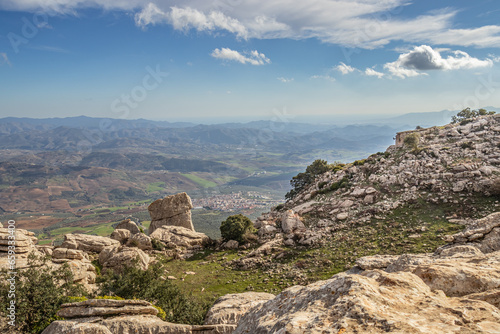 Torcal de Antequera National Park with its limestone rocks, beautiful nature and Iberian wild goats, Andalusia, Spain
