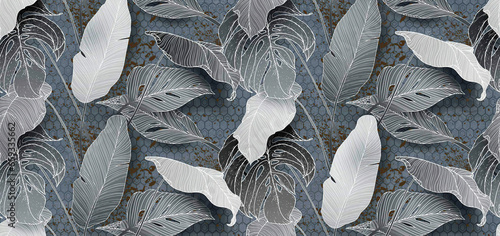 Fototapeta Naklejka Na Ścianę i Meble -  close up of blue and white feathers Seamless watercolor floral pattern - pink blush flowers elements, green leaves branches on dark black background; for wrappers, wallpapers, postcards, greeting card