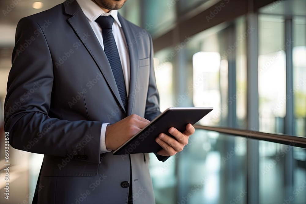 Businessman holding digital tablet in the office. Business and technology concept Businessman holding digital tablet in the office. Business and technology concept