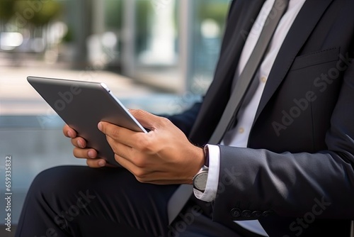 Businessman holding digital tablet in the office. Business and technology concept