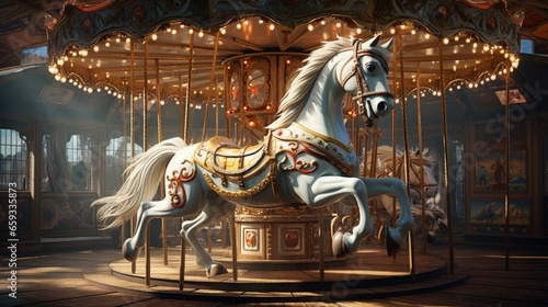 Pony rides on a merry-go-round carousel. © HN Works