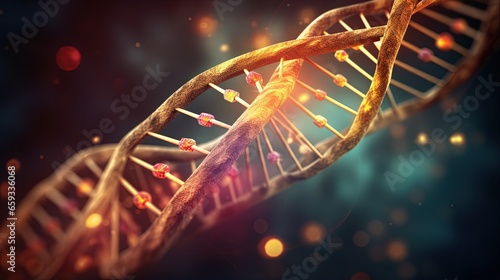 DNA, Deoxyribonucleic acid is a thread-like chain of nucleotides carrying the genetic instructions used in the growth, development, reproduction of organisms and many viruses. DNA helix. 3d rendering