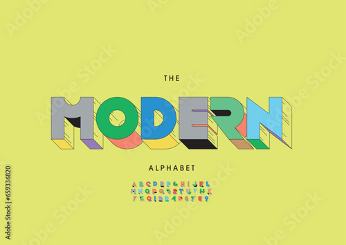 Vector of stylized modern font and alphabet