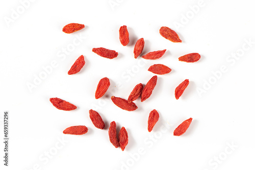 Dried Chinese wolfberries or Goji berry or Matrimony vine Isolated on White Background.