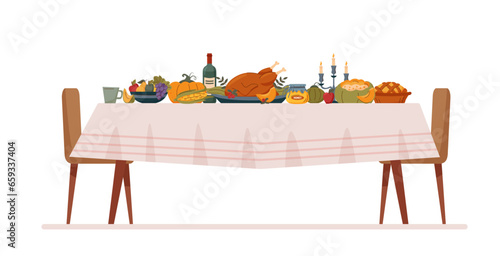 Thanksgiving, holiday, family, Christmas concept. Food on the table on white background. Thanksgiving turkey.