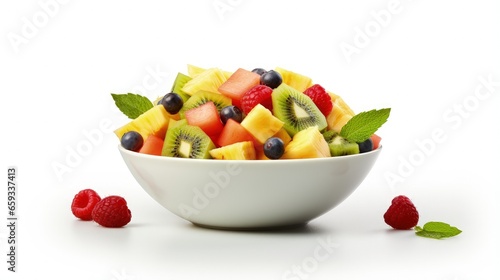 Fresh fruits salad on white background