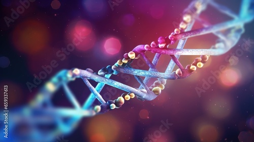 DNA, Deoxyribonucleic acid is a thread-like chain of nucleotides carrying the genetic instructions used in the growth, development, reproduction of organisms and many viruses. DNA helix. 3d rendering