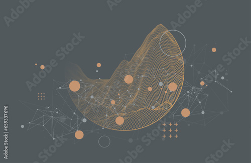 Modern science technology abstract background using circle shapes. Wireframe spot surface illustration.