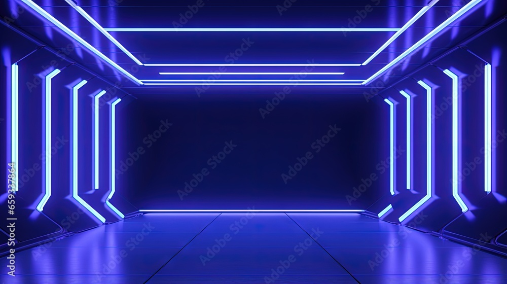 3d render, abstract panoramic background with neon lines glowing in ultraviolet spectrum. Empty virtual room, square frame 3d render, abstract panoramic background with neon lines glowing in ultraviolet spectrum. Empty virtual room, square frame