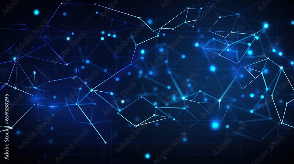 Abstract technology futuristic geometrical and science blue neon background with space for copy. Plexus digital wallpaper. Business presentation concept. Medical structure and artificial intelligence
