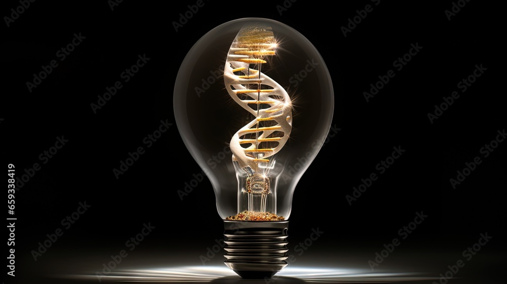 Biotechnology, a DNA model in a bulb, bulb series - obrazy, fototapety, plakaty 