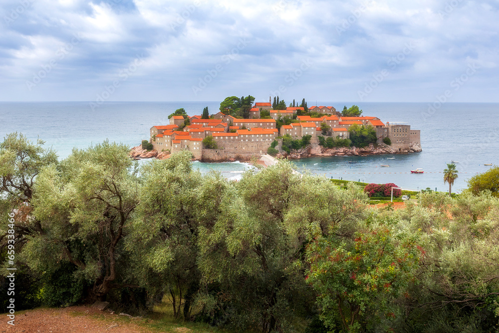 Sveti Stefan island in Montenegro, Adriatic sea